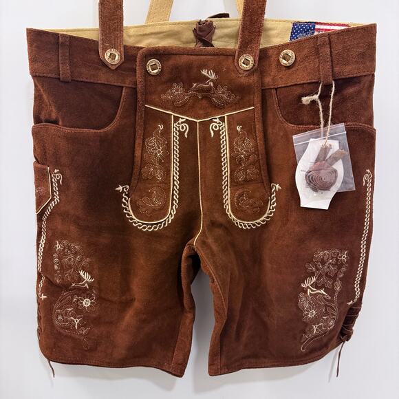 Men Oktoberfest Lederhosen- Authentic Bavarian Lederhosen-Suede Leather Trousers - Picture 3 of 10